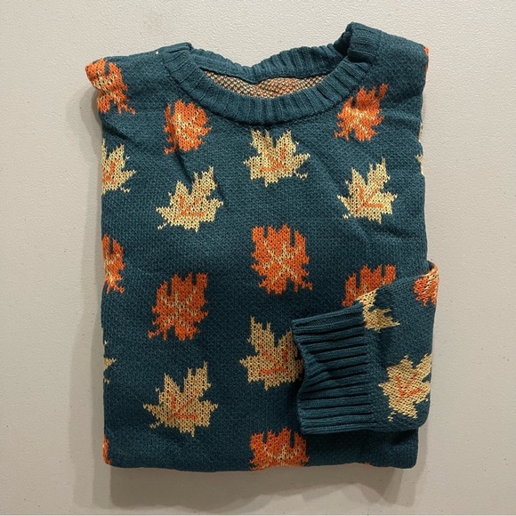 Green Leaf Sweater - Fall Pullover Big Cozy Fall Leaf Sweater - XXL - Picture 1 of 6